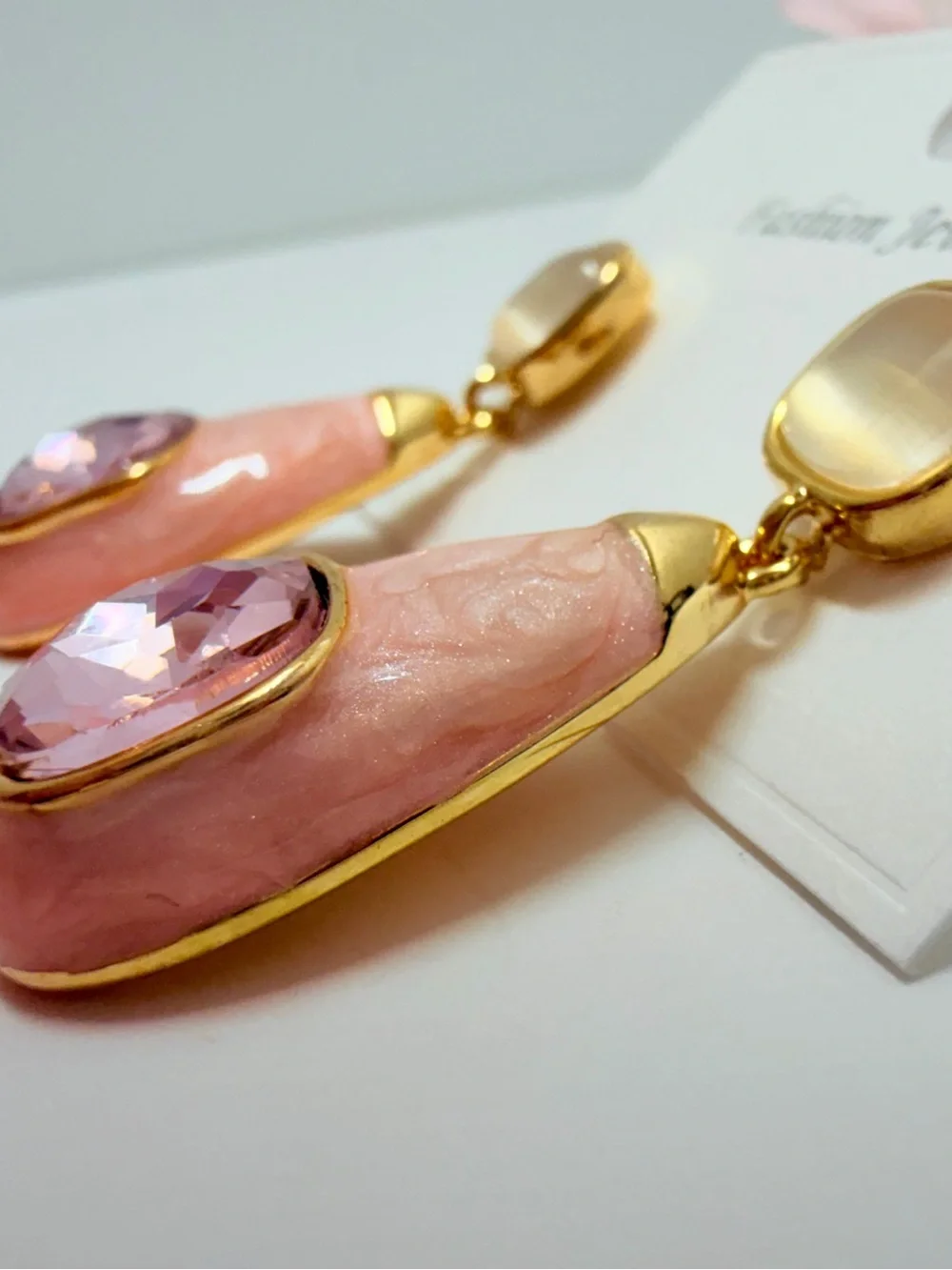 Pink Teardrop Earrings with Faceted Lilac Stones Lead and nickol free